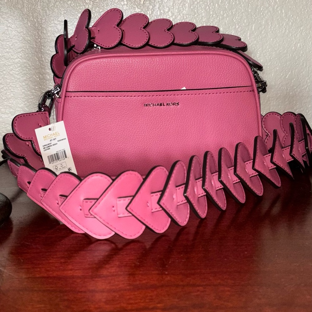 Michael Kors Pink Leather Heart-Strap Crossbody Bag